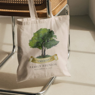 Family Reunion Tree Ribbon Watercolor Matching Tote Bag