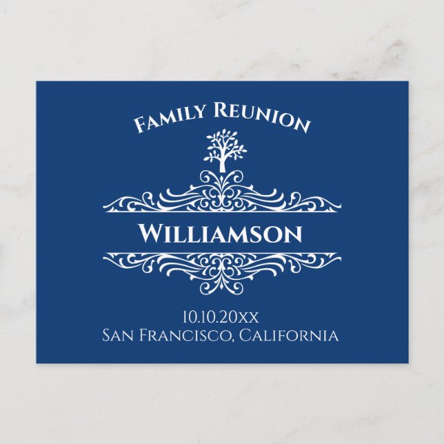 Family Reunion Tree Save The Date Blue Postcard (Front)