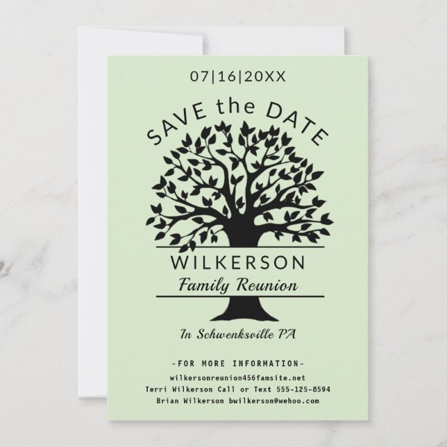 Family Reunion Tree Save The Date Card (Front)