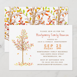 Family Reunion Tree Watercolor Autumn Leaves Invitation