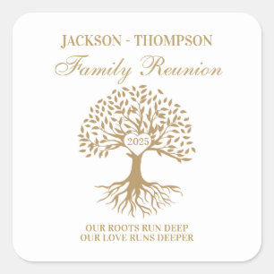 Family reunion tree white square sticker