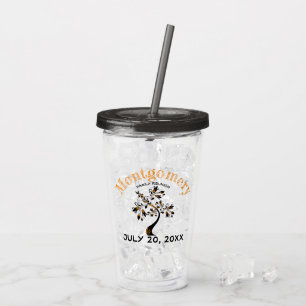 Family Reunion Trendy Orange Black Tree Artwork Acrylic Tumbler