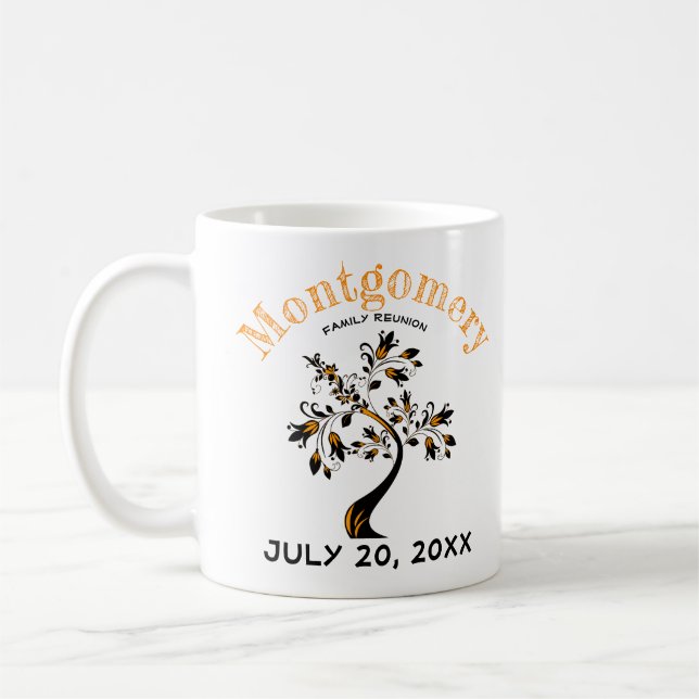 Family Reunion Trendy Orange Black Tree Artwork Coffee Mug (Left)