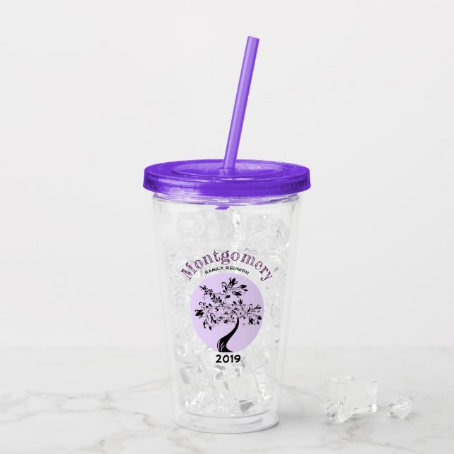 Family Reunion Trendy Purple Tree Artwork Acrylic Tumbler (Back Ice)