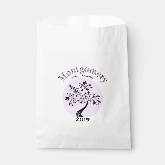 Family Reunion Trendy Purple Tree Artwork Favour Bags (Front)