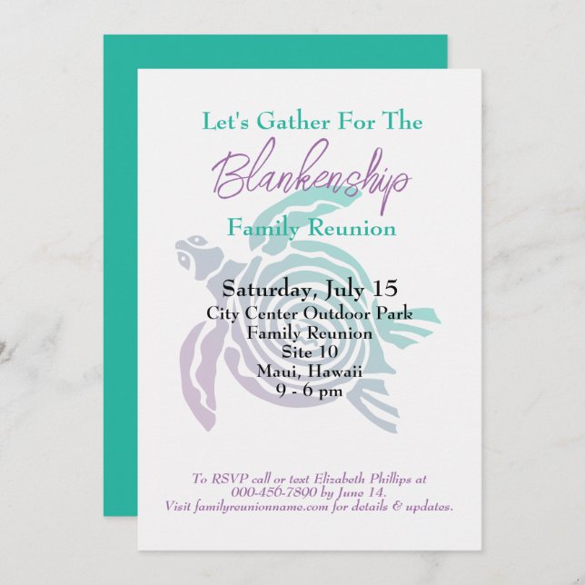 Family Reunion Tribal Art Turtle Single Day Event  Invitation (Front/Back)