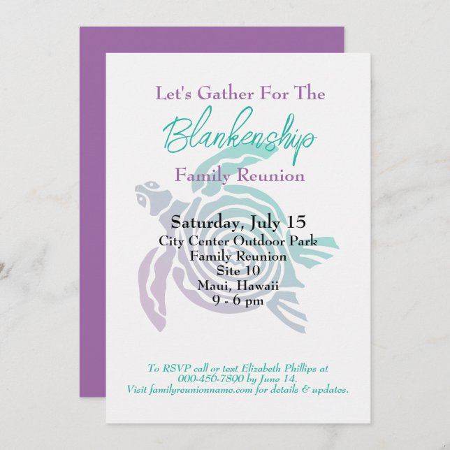 Family Reunion Tribal Art Turtle Single Day Event  Invitation (Front/Back)