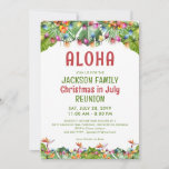 Family Reunion Tropical Christmas in July Invitation<br><div class="desc">Invite family members to your tropical or luau themed Christmas in July Family Reunion with this invitation featuring watercolor palm leaves and tropical flowers adorned with festive, bright Christmas holiday lights, the greeting ALOHA and your custom text in your choice of font styles and colours. ASSISTANCE: For help with design...</div>