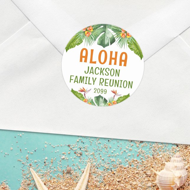 Family Reunion Tropical Palm Aloha Watercolor Classic Round Sticker (Creator Uploaded)