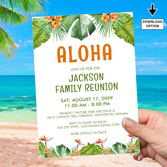 Family Reunion Tropical Palm Flowers Watercolor Invitation (Creator Uploaded)