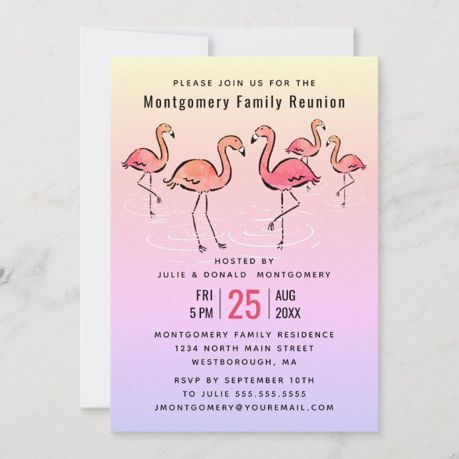 -Family Reunion Tropical Watercolor Flamingo Invitation (Front)