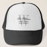 Family reunion trucker hat with name monogram<br><div class="desc">Family reunion trucker hat with name monogram. Cute party favour for family gathering,  get together,  bbq,  dinner party,  meeting ,  event etc. Stylish typography with monogrammed initial letter. Also nice for graduation,  wedding or bridal shower.</div>