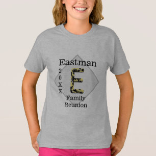 Family Reunion Unique Gold Black Letter E Monogram T-Shirt