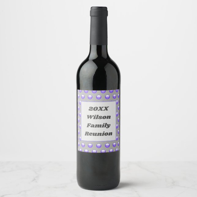 Family Reunion Vibrant Blue and Grey Polka Dots Wine Label (Front)