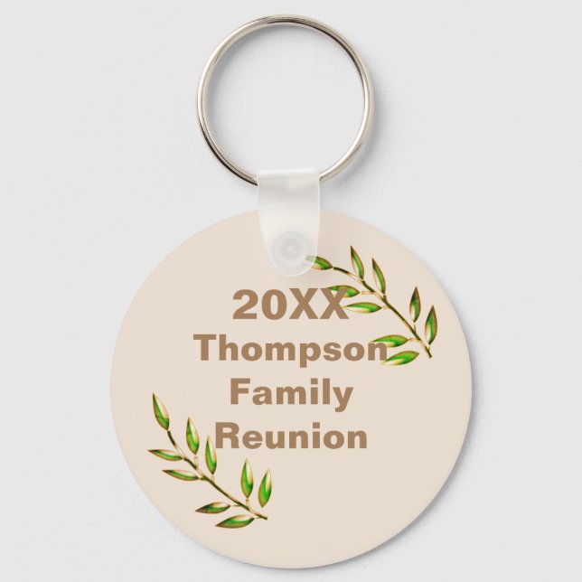 Family Reunion Vibrant Green Tree Branch Keepsake Key Ring (Front)