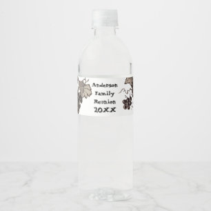Family Reunion Vintage Grape Vine Large Event Water Bottle Label