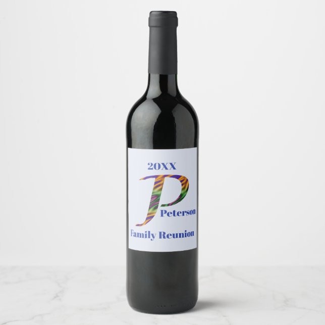 Family Reunion Vivid Tie-dye Letter P Monogram Wine Label (Front)