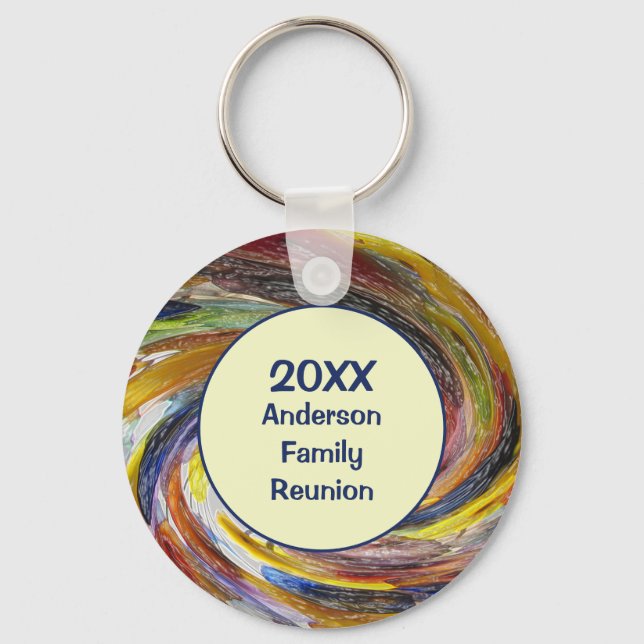Family Reunion Vivid Tie Dye Swirl Abstract Event Key Ring (Front)