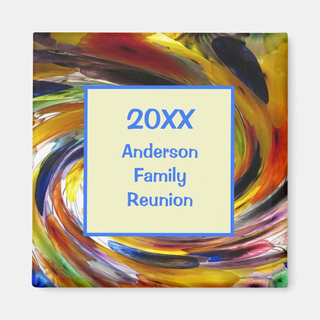 Family Reunion Vivid Tie Dye Swirl Abstract Event Magnet (Front)