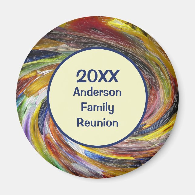 Family Reunion Vivid Tie Dye Swirl Abstract Event Magnet (Front)