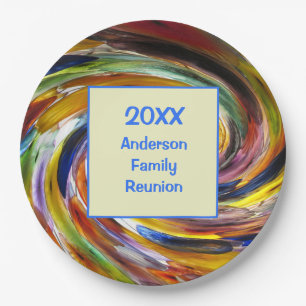 Family Reunion Vivid Tie Dye Swirl Abstract Event Paper Plate