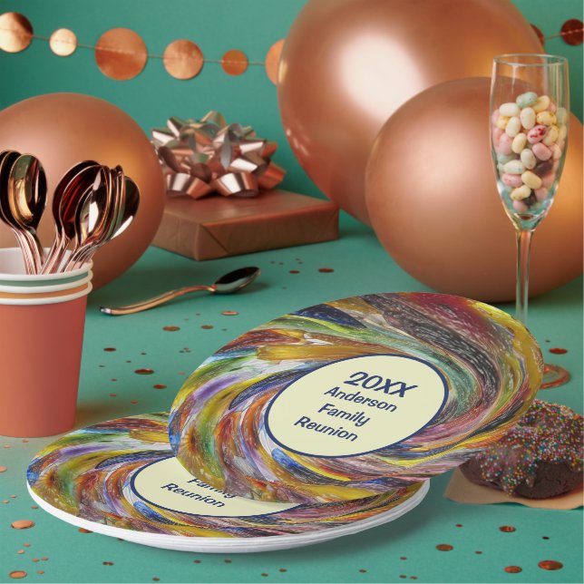 Family Reunion Vivid Tie Dye Swirl Abstract Event Paper Plate (Multi)