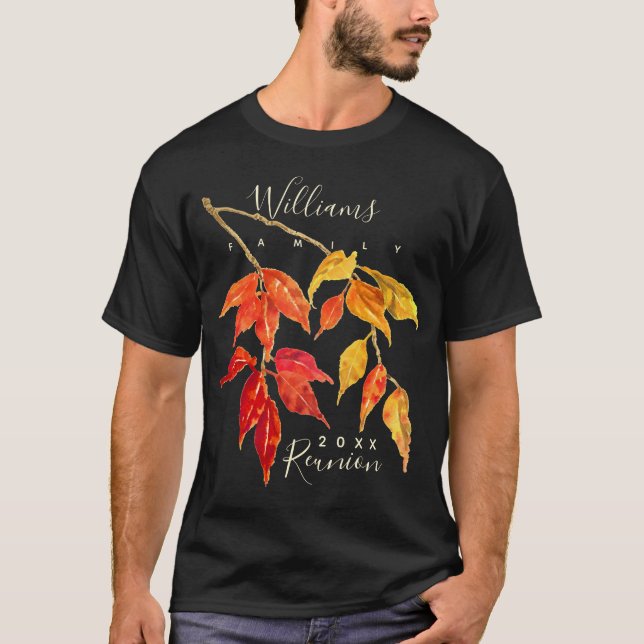 Family Reunion Watercolor Fall Leaves T-Shirt (Front)