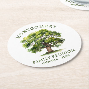 Family Reunion Watercolor Family Tree Round Paper Coaster