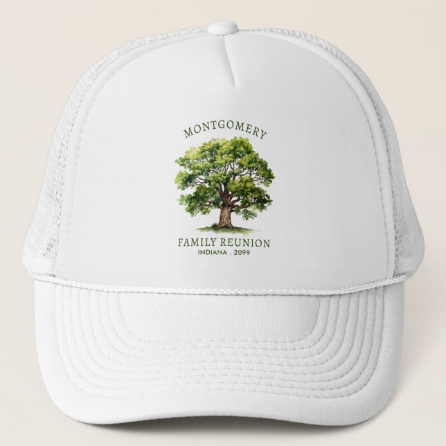Family Reunion Watercolor Family Tree Trucker Hat (Front)