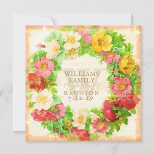Family Reunion Watercolor Floral Wreath Elegant Invitation