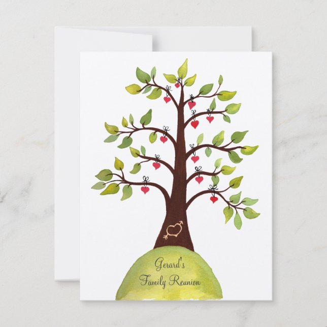 Family Reunion Watercolor Heart Tree Invite (Front)