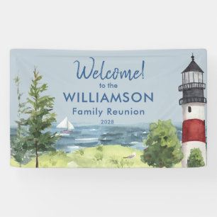Family Reunion Watercolor Lighthouse Welcome Banner