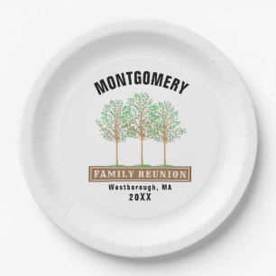 Family Reunion Watercolor Tree Monogram White Paper Plate