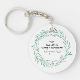 Family Reunion Watercolor Wreath Greenery Foliage Key Ring