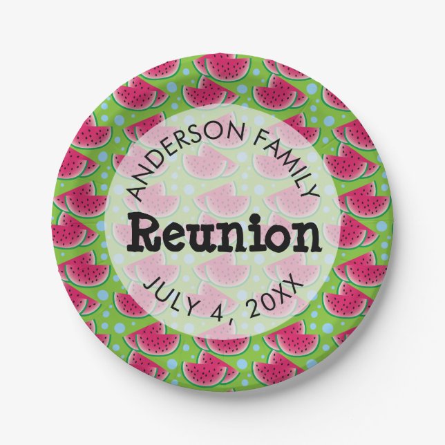 Family Reunion Watermelon Background Paper Plate (Front)