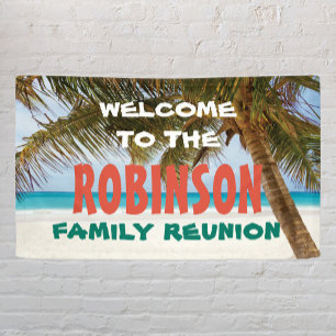Family Reunion Welcome with beach and palm tree Banner