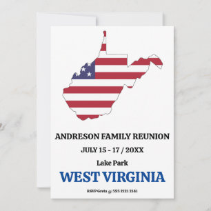 Family Reunion 🎉 WEST VIRGINIA State Map USA Flag Invitation