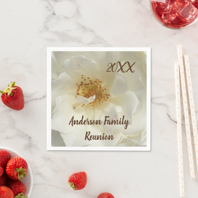 Family Reunion White Rose Photo Floral Gathering Napkin (Insitu)