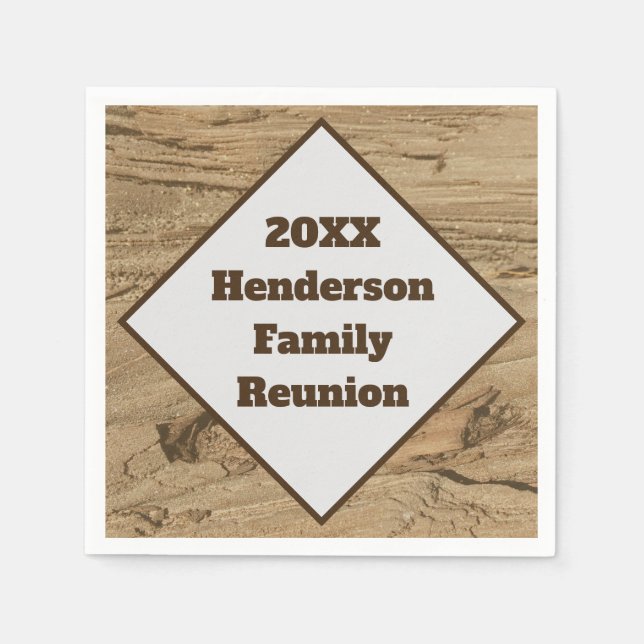 Family Reunion Wood Grain Family Name and Year Napkin (Front)