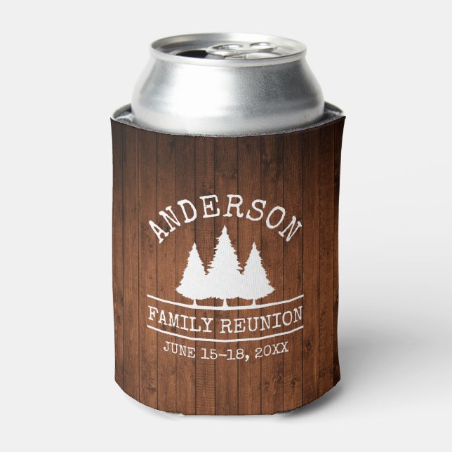 Family Reunion Wood Rustic Pine Trees Can Cooler (Can Front)