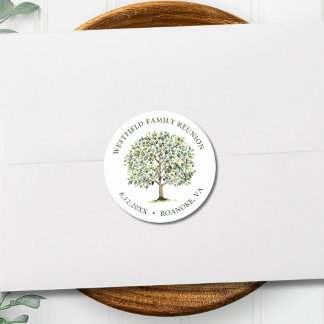 Family Reunion Woodland Watercolor Tree Classic Round Sticker