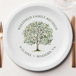 Family Reunion Woodland Watercolor Tree Paper Plate