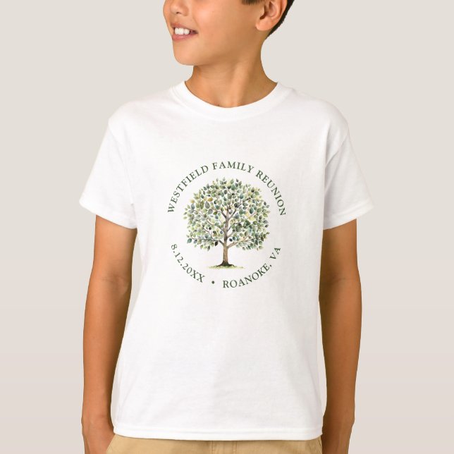 Family Reunion Woodland Watercolor Tree T-Shirt (Front)