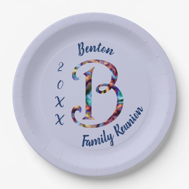 Family Reunon Retro Tie-dye Letter B Monogram Paper Plate (Front)