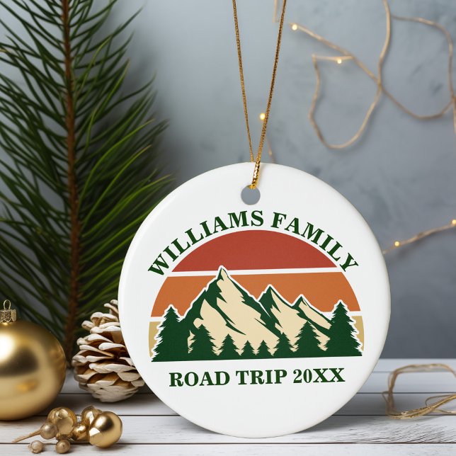 Family Road Trip Mountains Pretty Custom Keepsake Ceramic Tree Decoration (Creator Uploaded)
