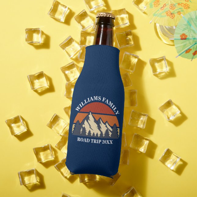 Family Road Trip Mountains Sunset Custom Reunion Bottle Cooler (In Situ Summer)