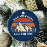 Family Road Trip Vacation Mountains Custom Reunion Ceramic Tree Decoration<br><div class="desc">This awesome sunset over rocky mountains in nature makes a great image for a family reunion Christmas ornament for a road trip or summer vacation. Commemorate by adding your own name and the year with our personalisation tool.</div>