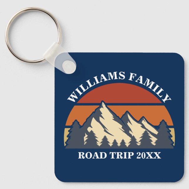 Family Road Trip Vacation Mountains Custom Reunion Key Ring (Front)