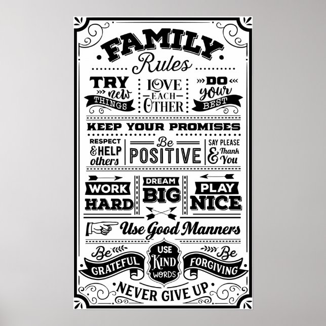Family Rules Black and White Poster (Front)