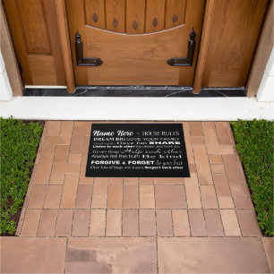 Family Rules Black Door Mat